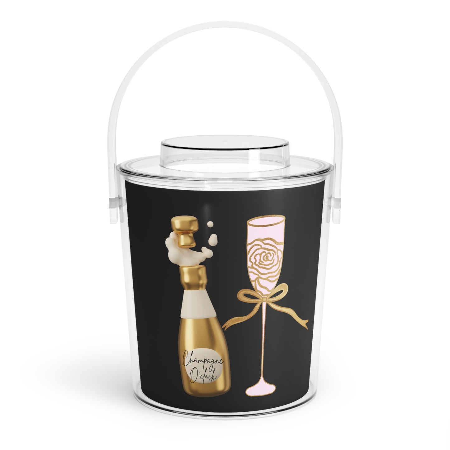 Champagne O'clock Ice Bucket with Tongs (Black)